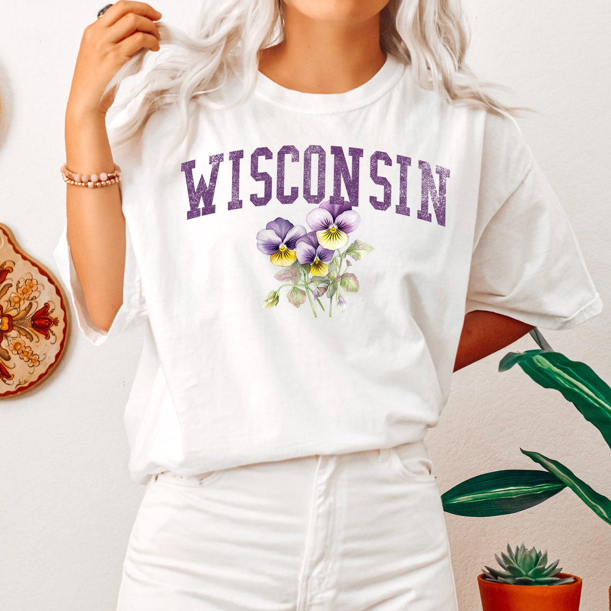 Wisconsin State Flower Vintage Script Emblem State Pride Edition Comfort Colors Tee