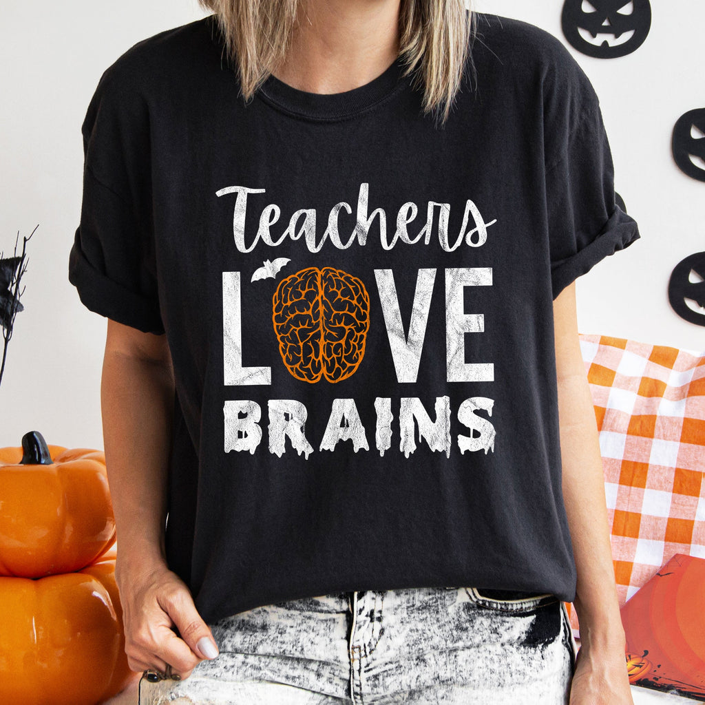 Teachers Love Brains Retro Halloween Edition For Educators Everywhere Comfort Colors Tee