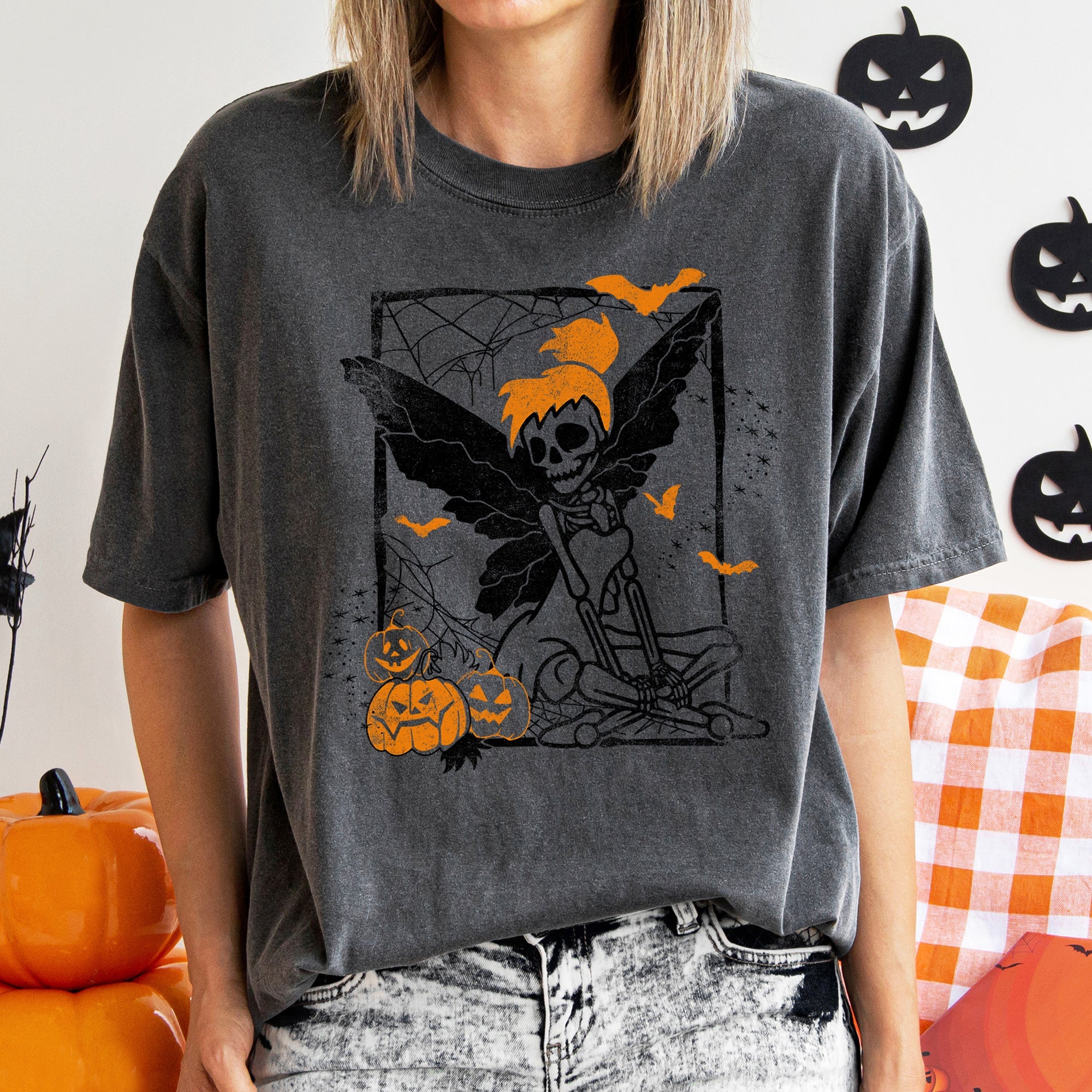 Limited Edition Hand Drawn Tinkerbell Skeleton Retro Halloween Artwork Comfort Colors Tee
