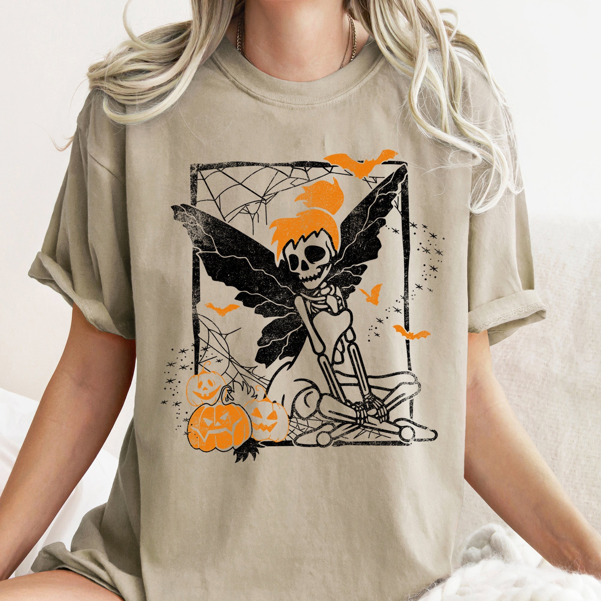 Limited Edition Hand Drawn Tinkerbell Skeleton Retro Halloween Artwork Comfort Colors Tee