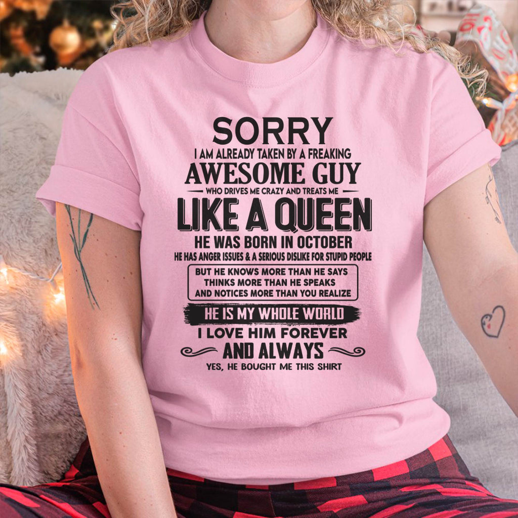 October - Sorry I am already taken by a freaking awesome guy - Gift for Wife From Husband - NGHL10 (SKU08-25-10)