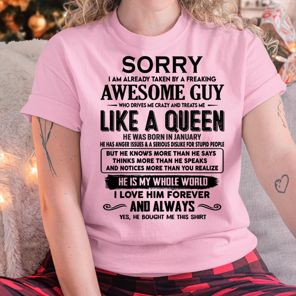 January - Sorry I am already taken by a freaking awesome guy - Gift for Wife From Husband - NGHL01 (SKU-SRG-01)