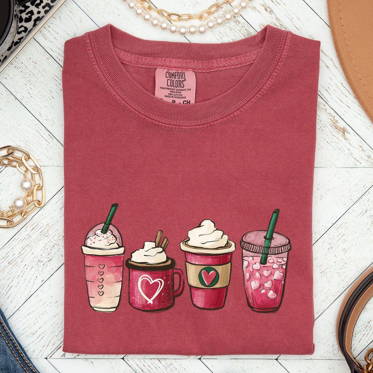 Valentine's Coffee and Drinks Cozy Vintage Coffee Lovers Theme Cafe Romance Latte Mug Artwork Comfort Colors Tee