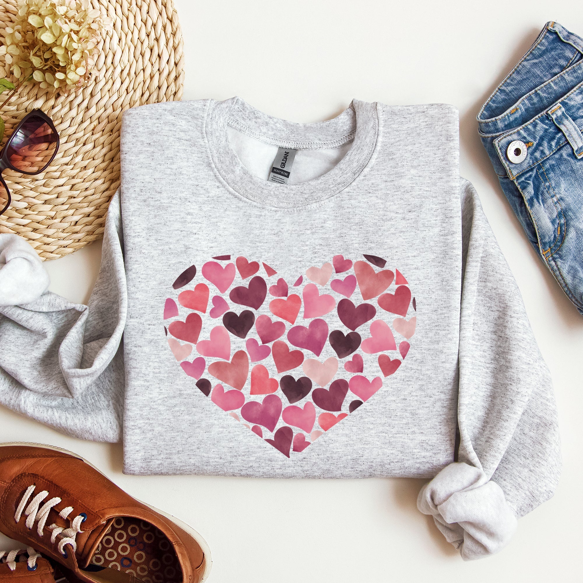 Watercolor Hearts Valentine's Day Romance Edition Cozy Fleece Cotton Blend Sweatshirt