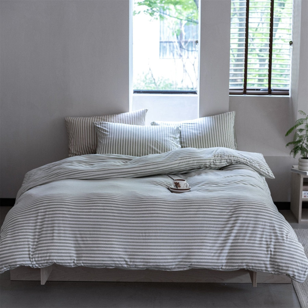 Wren Fresh Striped Jersey Knit Bedding Set / Green